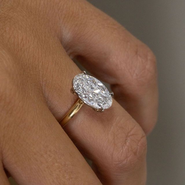 3.00 Carat Lab Grown Moval Diamond Solitaire Two Tone Engagement Ring - Chelsea