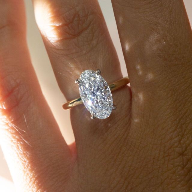 3.00 Carat Lab Grown Moval Diamond Solitaire Two Tone Engagement Ring - Chelsea