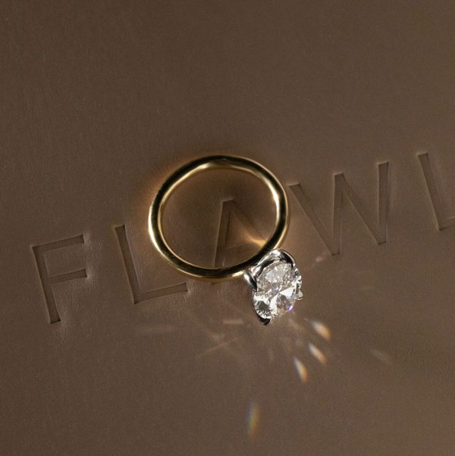 3.00 Carat Lab Grown Moval Diamond Solitaire Two Tone Engagement Ring - Chelsea