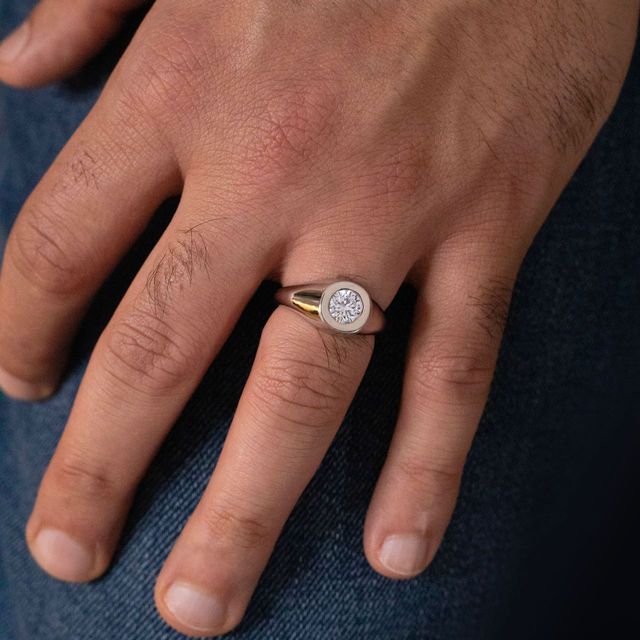 1.01 Carat Lab Grown Round Diamond Men's Bezel Engagement Ring in 925 sterling Silver - Adair