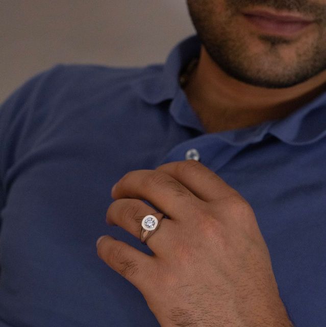 1.01 Carat Lab Grown Round Diamond Men's Bezel Engagement Ring in 925 sterling Silver - Adair