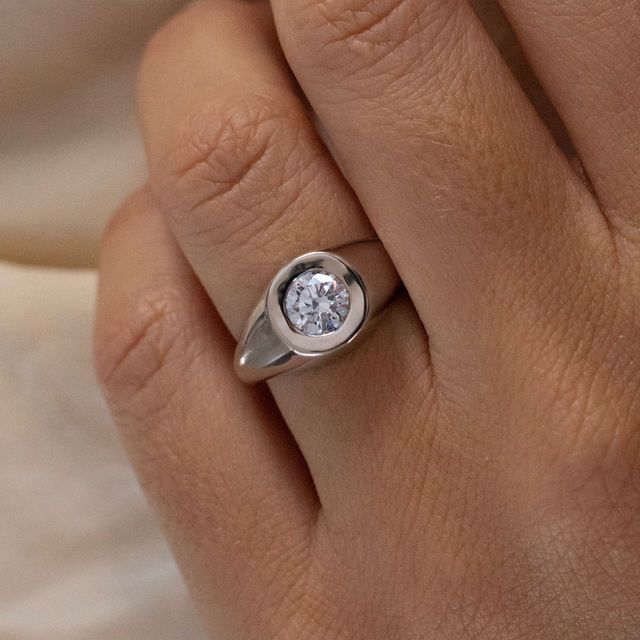 1.01 Carat Lab Grown Round Diamond Men's Bezel Engagement Ring in 925 sterling Silver - Adair