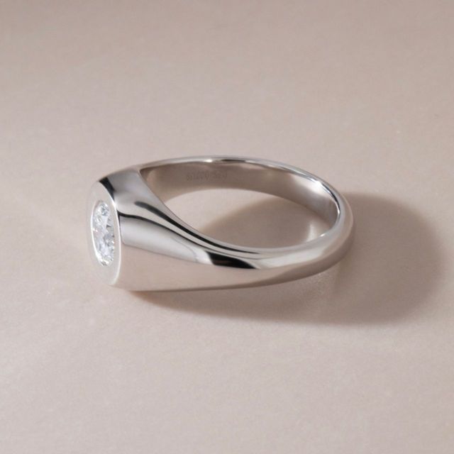 1.01 Carat Lab Grown Marquise Diamond Men's Bezel Engagement Ring in 925 Sterling Silver - Adair