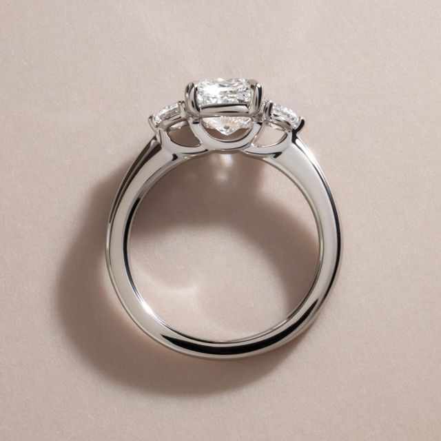 2.00 Carat Natural Cushion Diamond Trilogy Engagement Ring in Platinum - Trinity