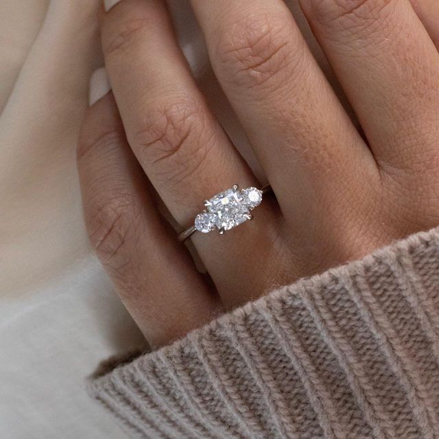 2.00 Carat Natural Cushion Diamond Trilogy Engagement Ring in Platinum - Trinity