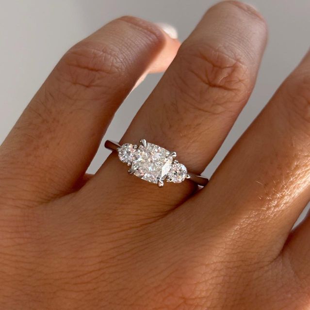 2.00 Carat Natural Cushion Diamond Trilogy Engagement Ring in Platinum - Trinity