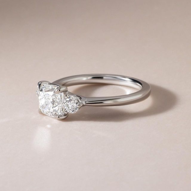 2.00 Carat Natural Cushion Diamond Trilogy Engagement Ring in Platinum - Trinity