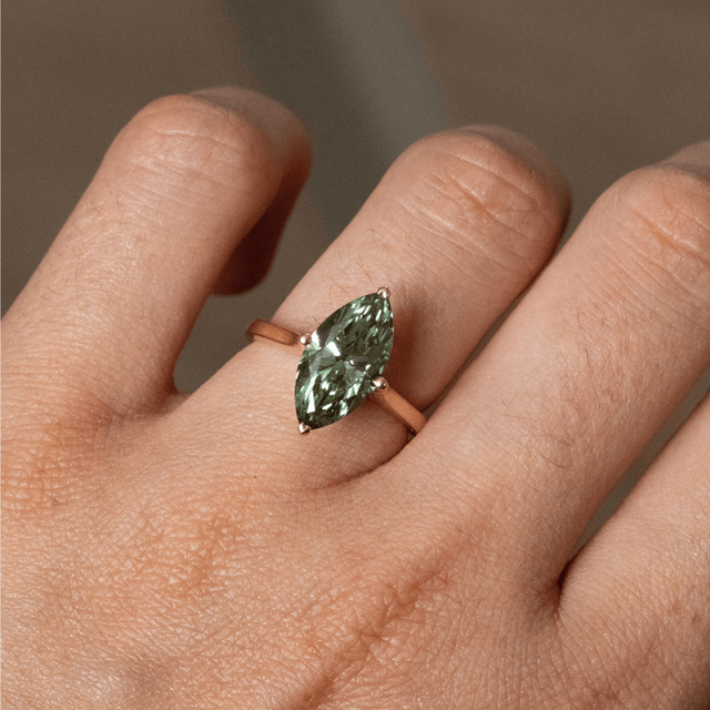 2.90 Carat Forest Green Marquise Diamond Solitaire Engagement Ring in Yellow Gold - Odette