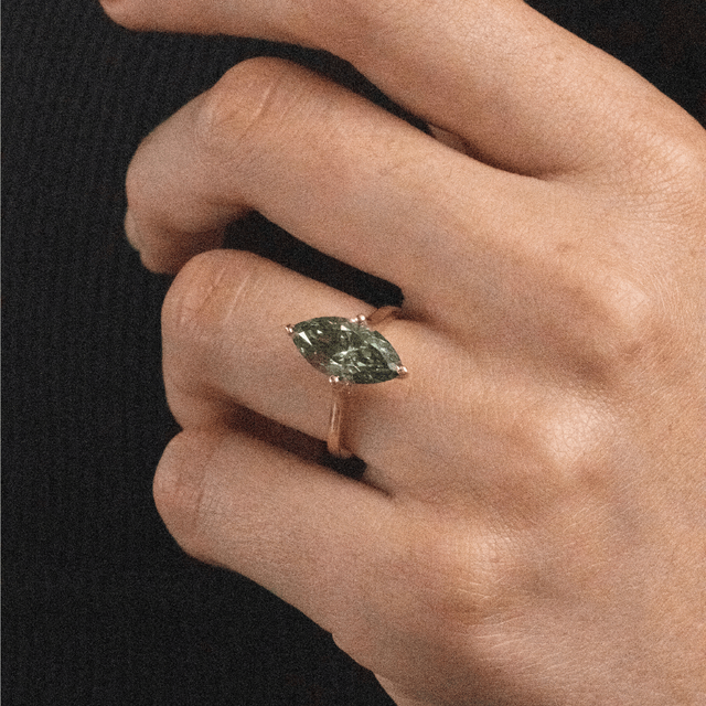 2.90 Carat Forest Green Marquise Diamond Solitaire Engagement Ring in Yellow Gold - Odette