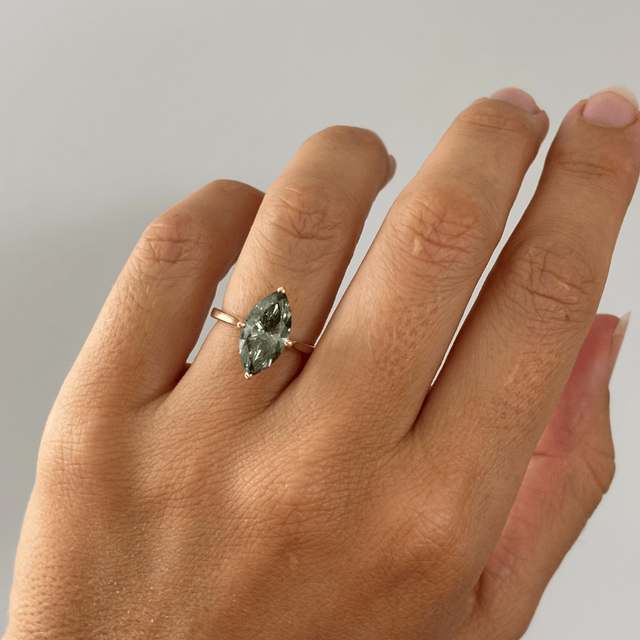 2.90 Carat Forest Green Marquise Diamond Solitaire Engagement Ring in Yellow Gold - Odette