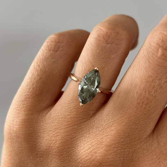 2.90 Carat Forest Green Marquise Diamond Solitaire Engagement Ring in Yellow Gold - Odette