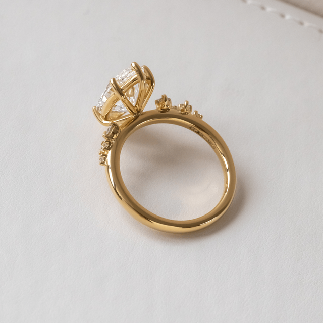 3.20 Carat Lab Grown Marquise Diamond Cluster Engagement Ring in Yellow Gold - Morning Star