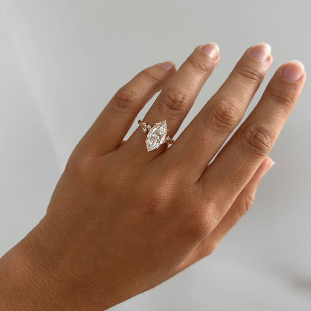 3.20 Carat Lab Grown Marquise Diamond Cluster Engagement Ring in Yellow Gold - Morning Star