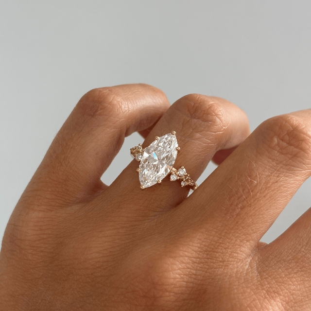 3.20 Carat Lab Grown Marquise Diamond Cluster Engagement Ring in Yellow Gold - Morning Star