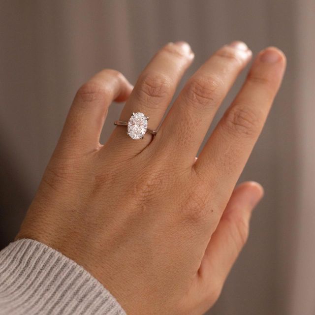 3.03 Carat Lab Grown Oval Diamond Hidden Halo Engagement Ring in Platinum - Juliette