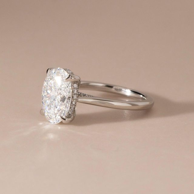 3.03 Carat Lab Grown Oval Diamond Hidden Halo Engagement Ring in Platinum - Juliette