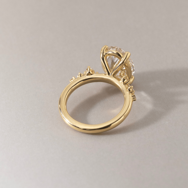 3.70 Carat Oval Pink Diamond Cluster Engagement Ring in Yellow Gold - Morning Star