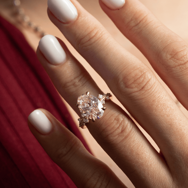 3.70 Carat Oval Pink Diamond Cluster Engagement Ring in Yellow Gold - Morning Star