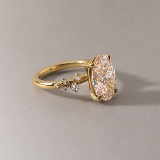 3.70 Carat Oval Pink Diamond Cluster Engagement Ring in Yellow Gold - Morning Star