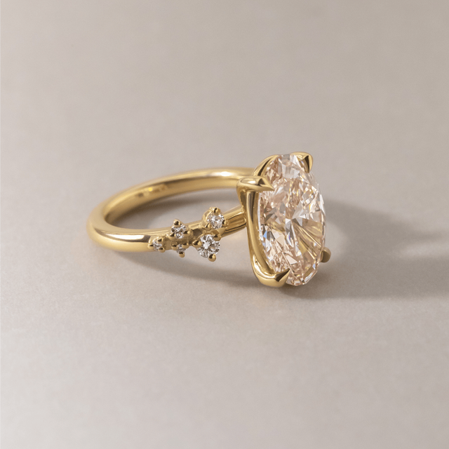 3.70 Carat Oval Pink Diamond Cluster Engagement Ring in Yellow Gold - Morning Star