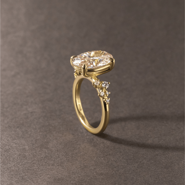 3.70 Carat Oval Pink Diamond Cluster Engagement Ring in Yellow Gold - Morning Star