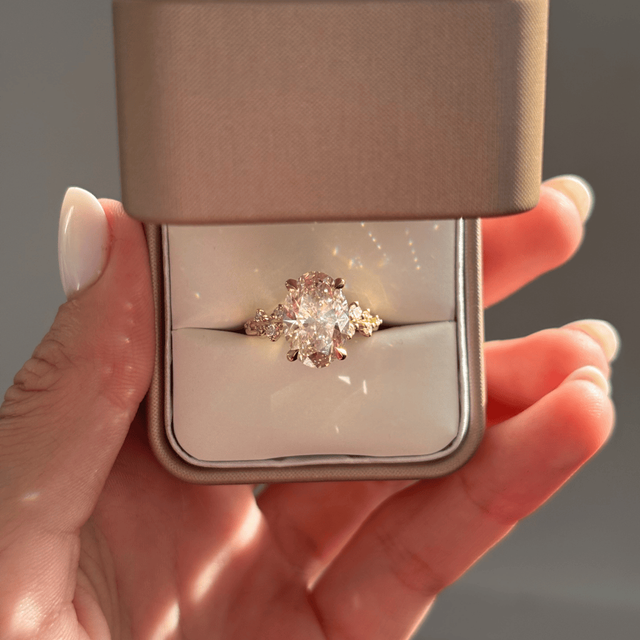 3.70 Carat Oval Pink Diamond Cluster Engagement Ring in Yellow Gold - Morning Star