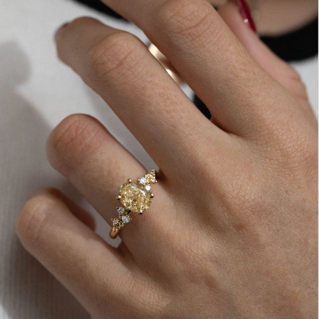 2.00 Carat Oval Yellow Diamond Cluster Engagement Ring in Yellow Gold - Morning Star