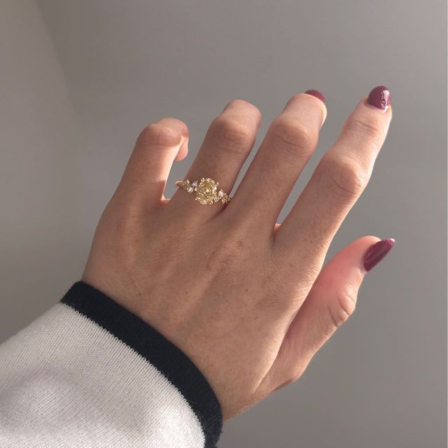 2.00 Carat Oval Yellow Diamond Cluster Engagement Ring in Yellow Gold - Morning Star