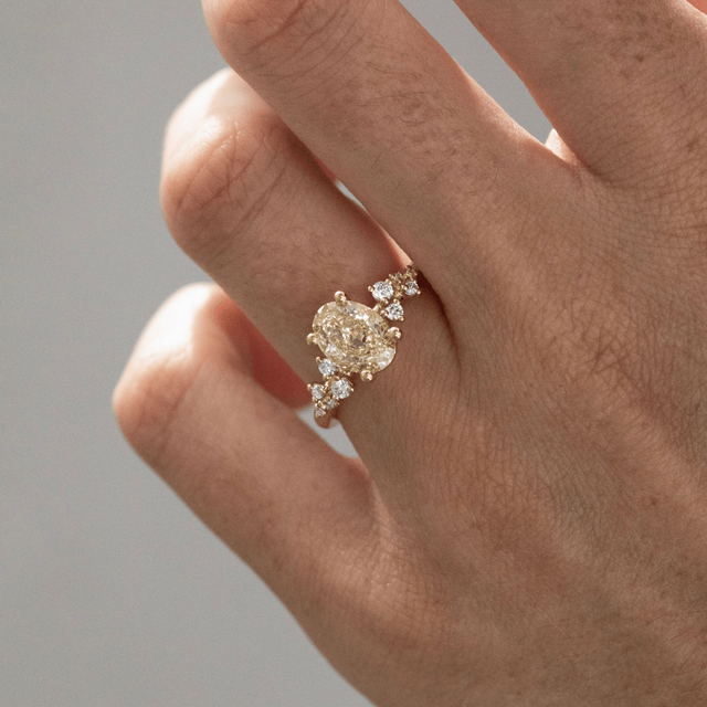 2.00 Carat Oval Yellow Diamond Cluster Engagement Ring in Yellow Gold - Morning Star