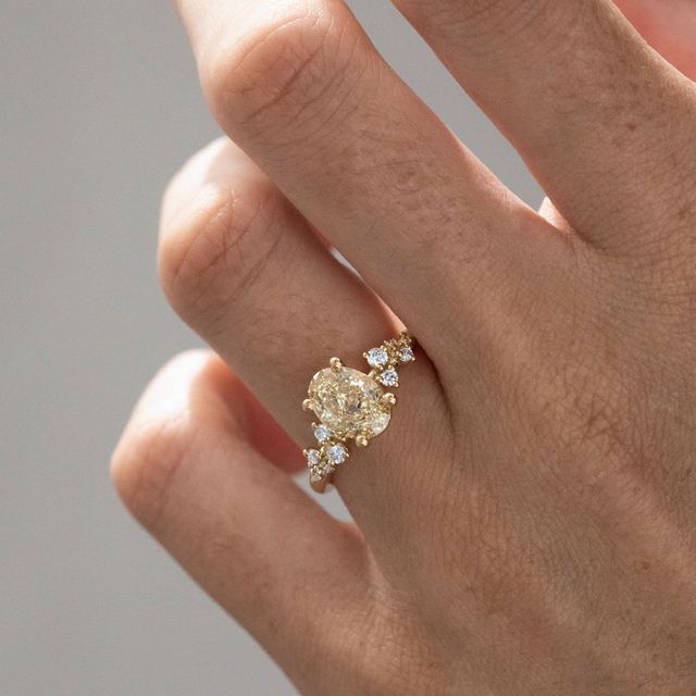 2.00 Carat Oval Yellow Diamond Cluster Engagement Ring in Yellow Gold - Morning Star