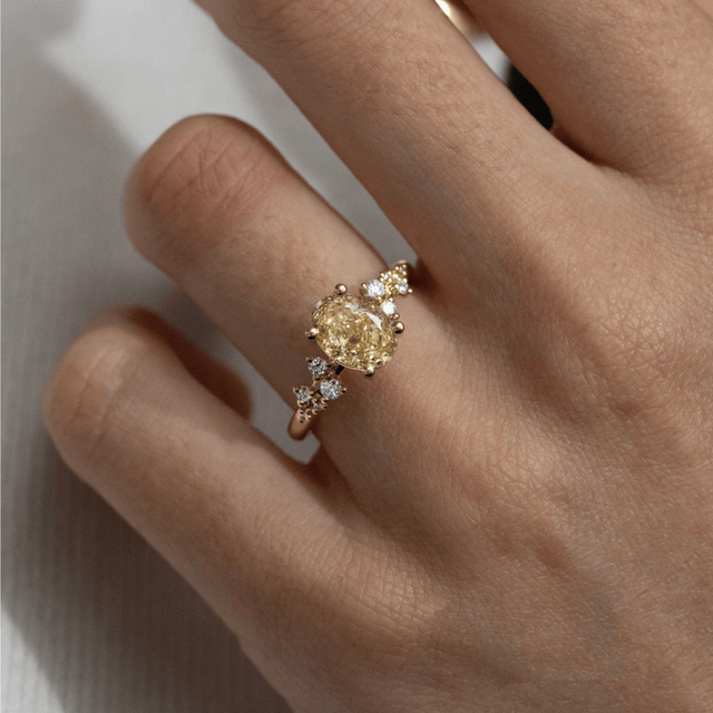 2.00 Carat Oval Yellow Diamond Cluster Engagement Ring in Yellow Gold - Morning Star
