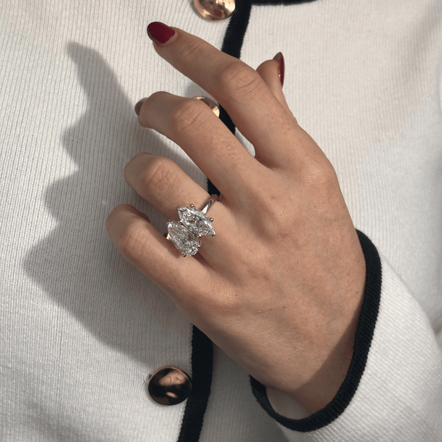 7.60 Carat Pear And Marquise Diamond Toi et Moi Engagement Ring in Platinum