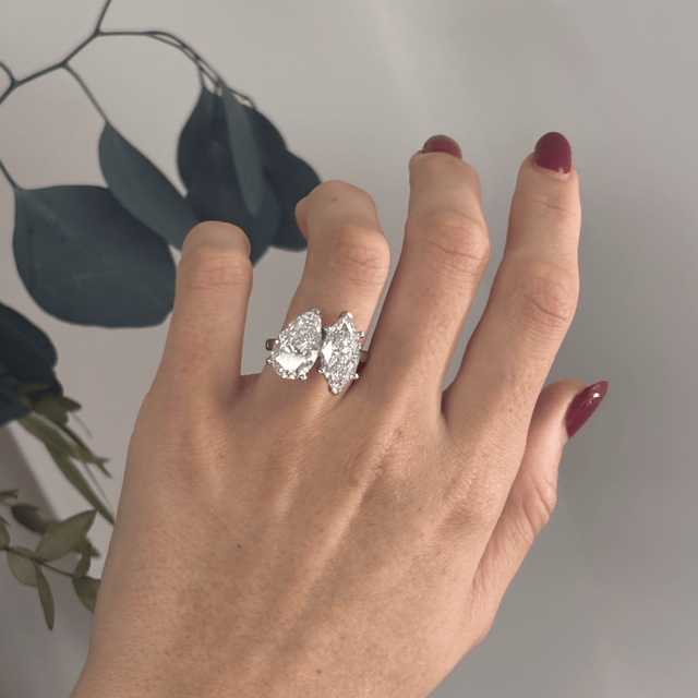 7.60 Carat Pear And Marquise Diamond Toi et Moi Engagement Ring in Platinum