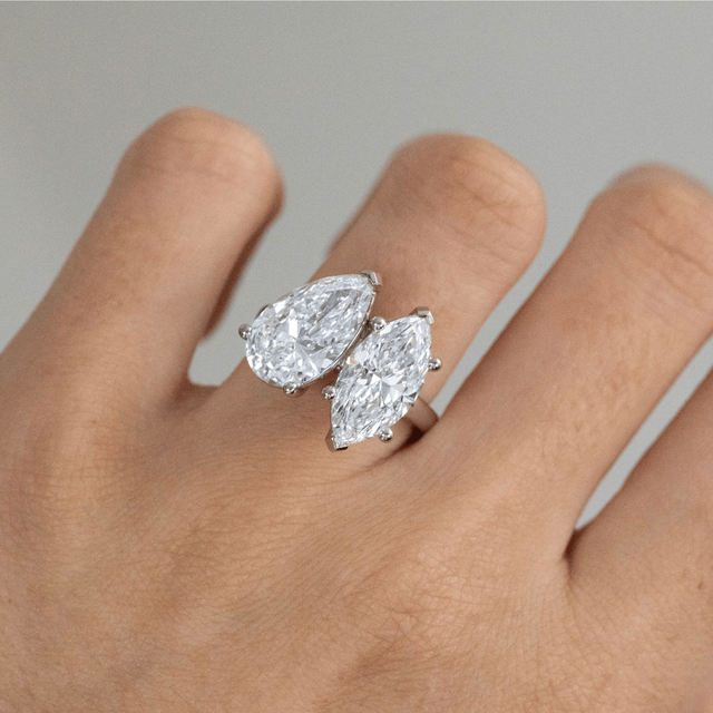 7.60 Carat Pear And Marquise Diamond Toi et Moi Engagement Ring in Platinum