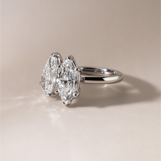 7.60 Carat Pear And Marquise Diamond Toi et Moi Engagement Ring in Platinum