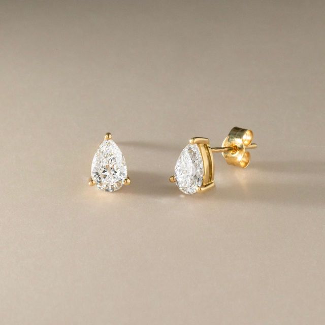 1.46 Carat Lab Grown Pear Diamond Stud Earrings in Yellow Gold - Naomi