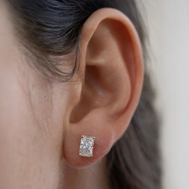 2.24 Carat Lab Grown Radiant Diamond Stud Earrings in Yellow Gold - Naomi