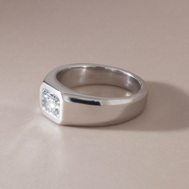 1.03 Carat Lab Grown Radiant Diamond Men's Bezel Engagement Ring in 925 Sterling Silver - Adair