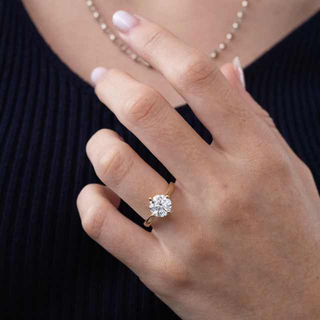 2.03 Carat Lab Grown Round Diamond Solitaire Engagement Ring in Yellow Gold - Orane