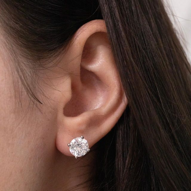4.04 Carat Lab Grown Brilliant Cut Round Diamond Stud Earrings in White Gold