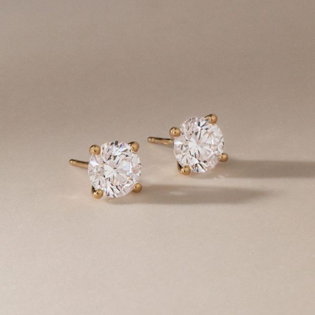 3.40 Carat Lab Grown Round Diamond Solitaire Stud Earrings in Yellow Gold