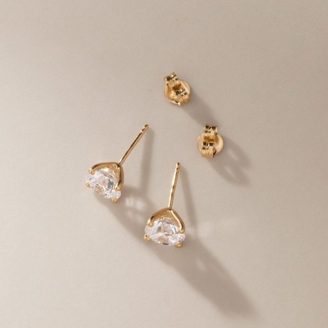 3.40 Carat Lab Grown Round Diamond Solitaire Stud Earrings in Yellow Gold
