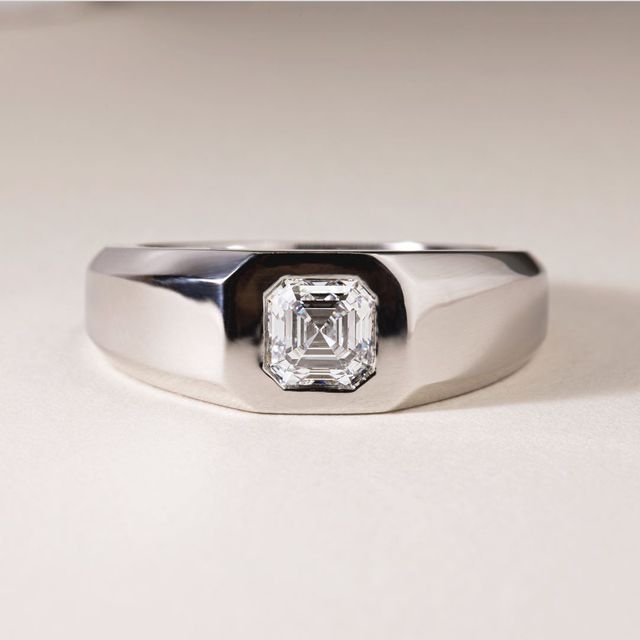 1.53 Carat Lab Grown Asscher Diamond Men's Bezel Engagement Ring in Platinum - Adair