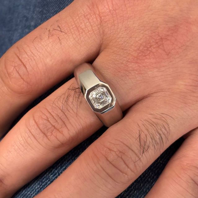 1.53 Carat Lab Grown Asscher Diamond Men's Bezel Engagement Ring in Platinum - Adair