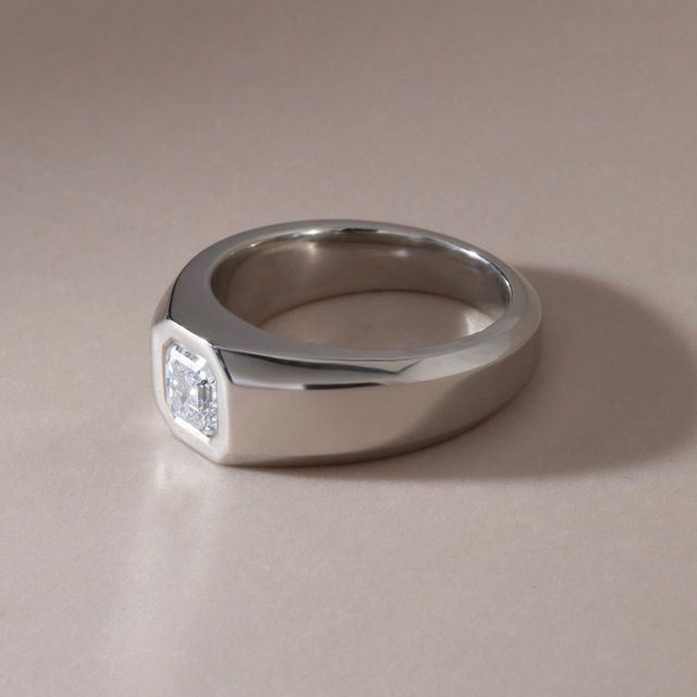 1.53 Carat Lab Grown Asscher Diamond Men's Bezel Engagement Ring in Platinum - Adair