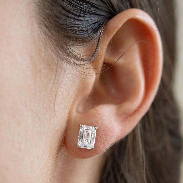5.13 Carat Lab Grown Emerald Cut Diamond Stud Earrings in White Gold - Naomi