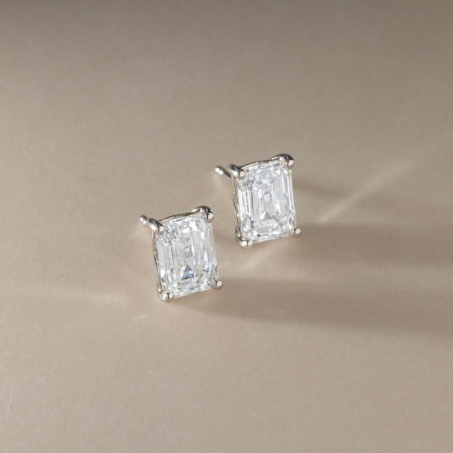 5.13 Carat Lab Grown Emerald Cut Diamond Stud Earrings in White Gold - Naomi