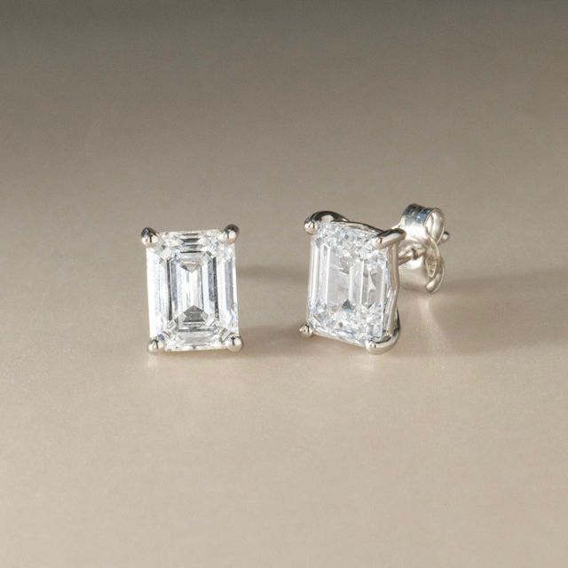 5.13 Carat Lab Grown Emerald Cut Diamond Stud Earrings in White Gold - Naomi