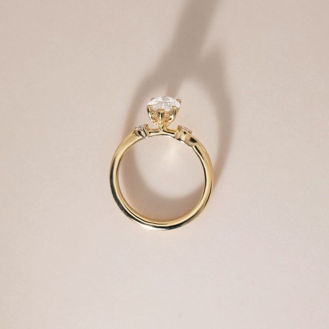 1.54 Carat Lab Grown Marquise Diamond Trilogy Engagement Ring in Yellow Gold - Alani