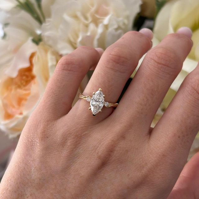 1.54 Carat Lab Grown Marquise Diamond Trilogy Engagement Ring in Yellow Gold - Alani